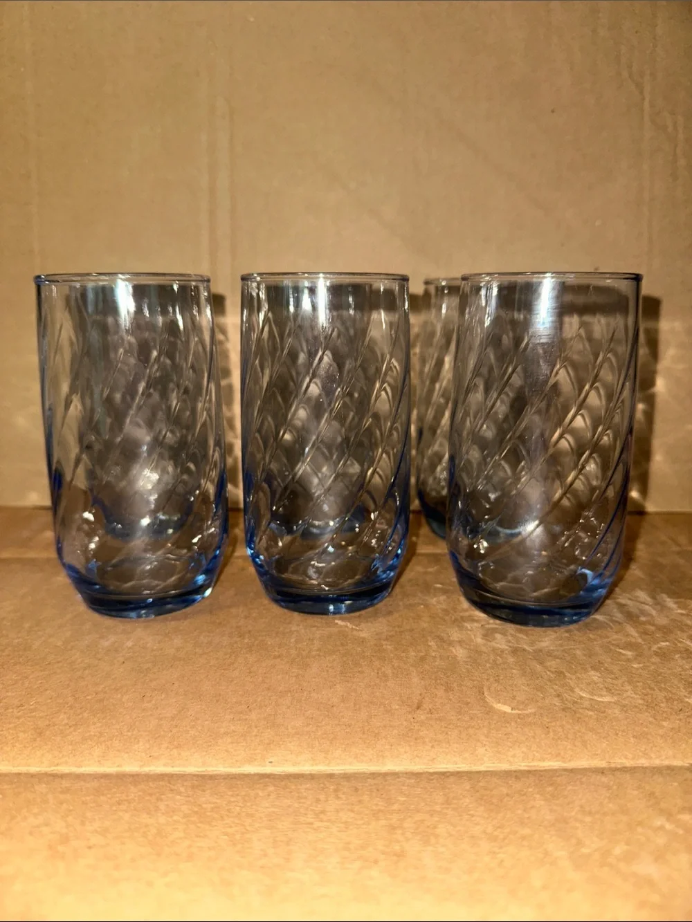 Set of 6 Libbey Swirl Optic Light Blue Tumbler Glasses